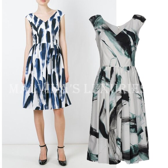 DOLCE & GABBANA DRESS BRUSHSTROKE PRINT FLARED SKIRT sz IT 38 US 2 - Picture 1 of 10
